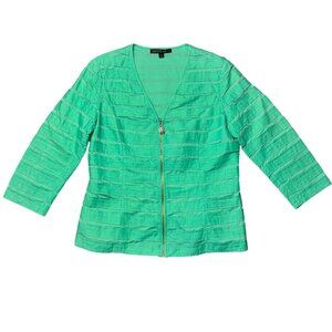 Lafayette 148 New York Womens 8 Suit Jacket Blazer Green Stripe Linen 3/4 Sleeve